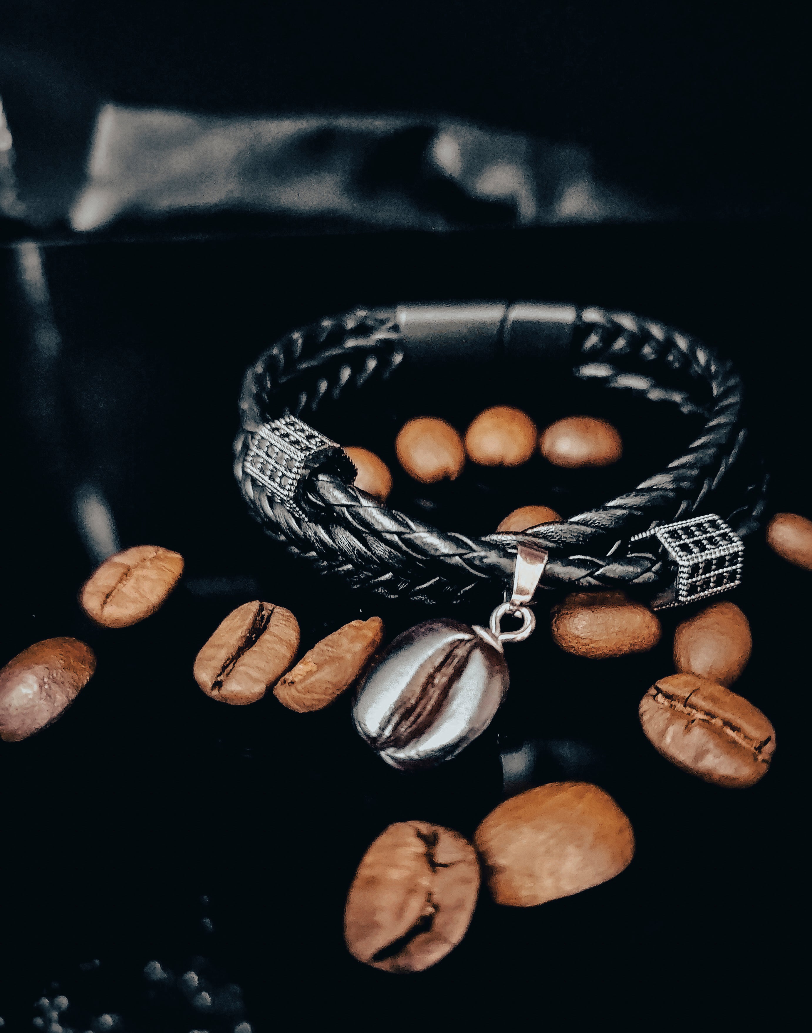 HandcHandcrafted Leather Coffee Bean Bracelet