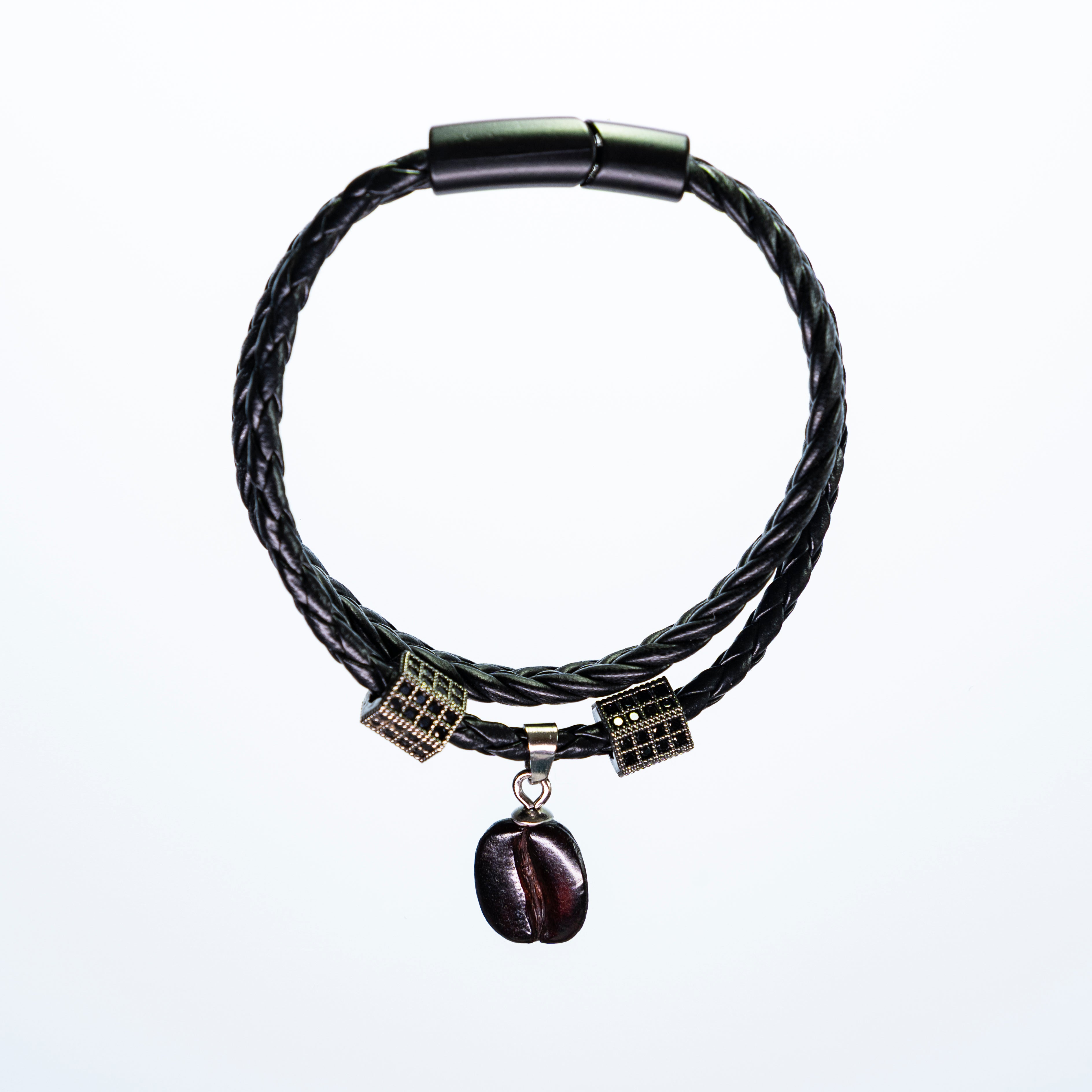HandcHandcrafted Leather Coffee Bean Bracelet