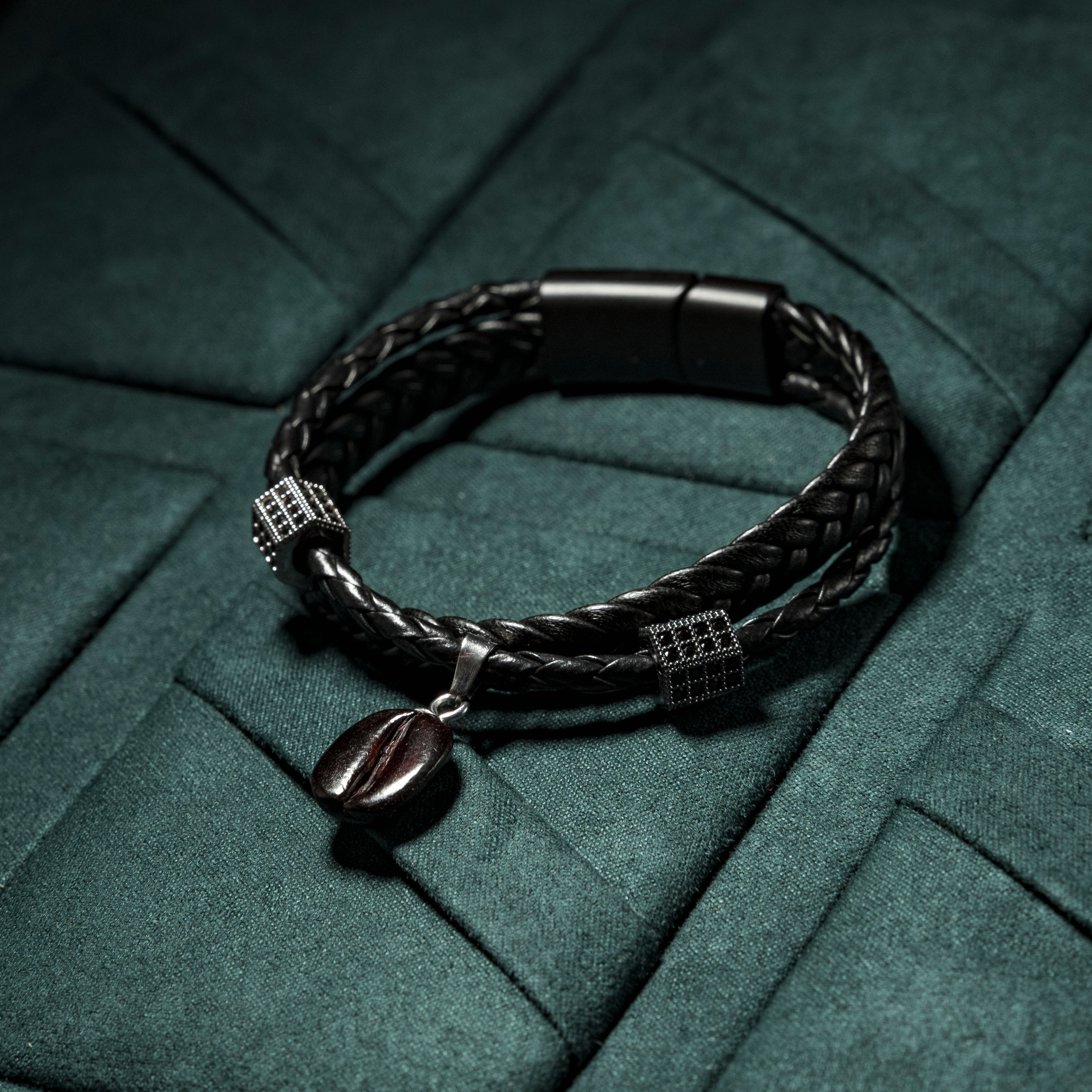 HandcHandcrafted Leather Coffee Bean Bracelet